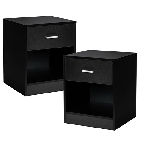 2 Pieces Nightstand with Storage Drawer and Cabinet