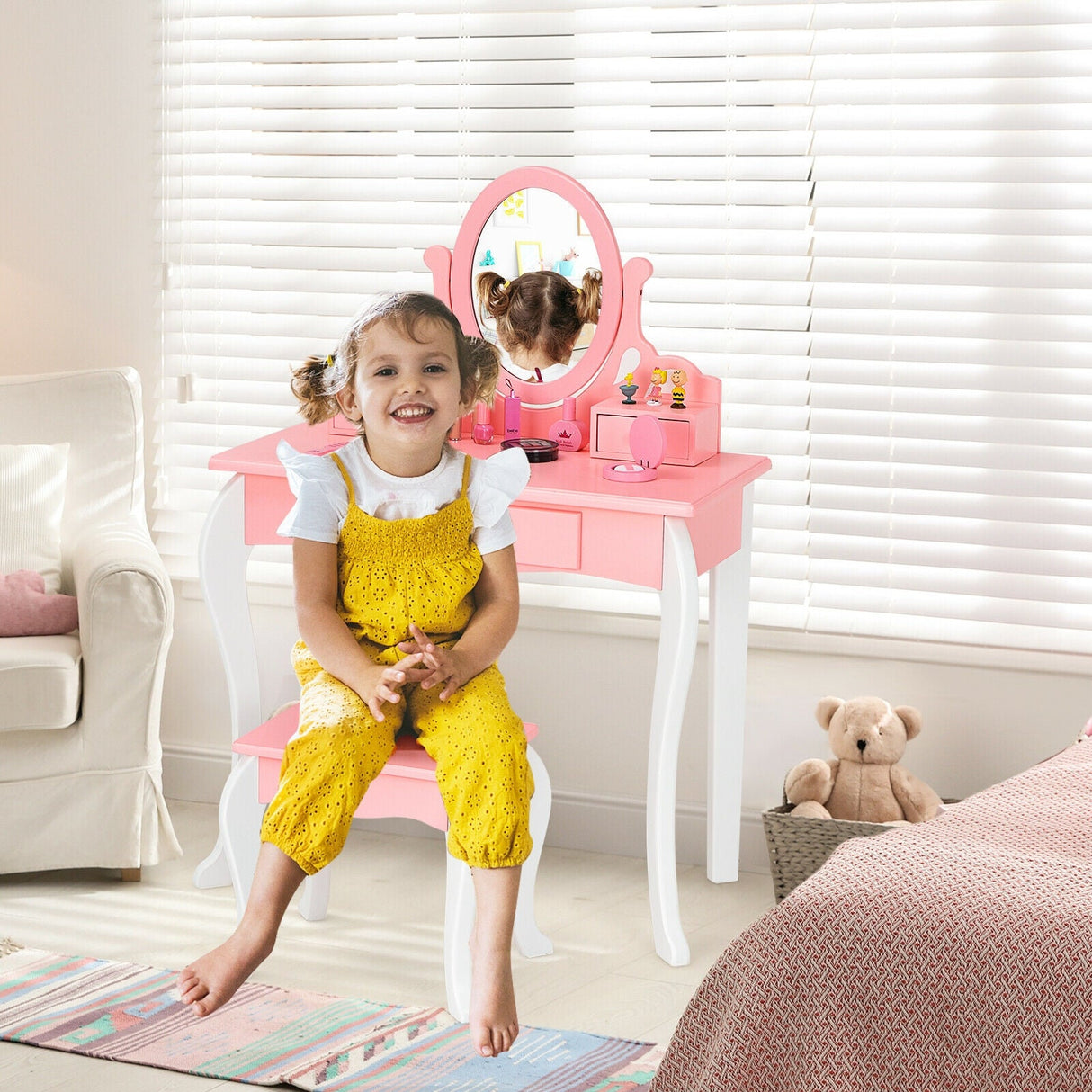 Juego de Tocador de Princesa para Niñas con Espejo y Cajón
