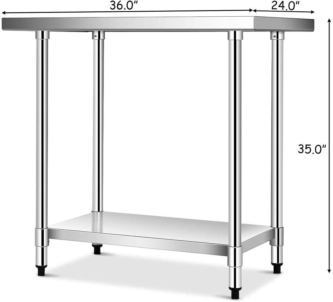 Mesa de preparación de alimentos comercial de acero inoxidable de 24 x 36 pulgadas