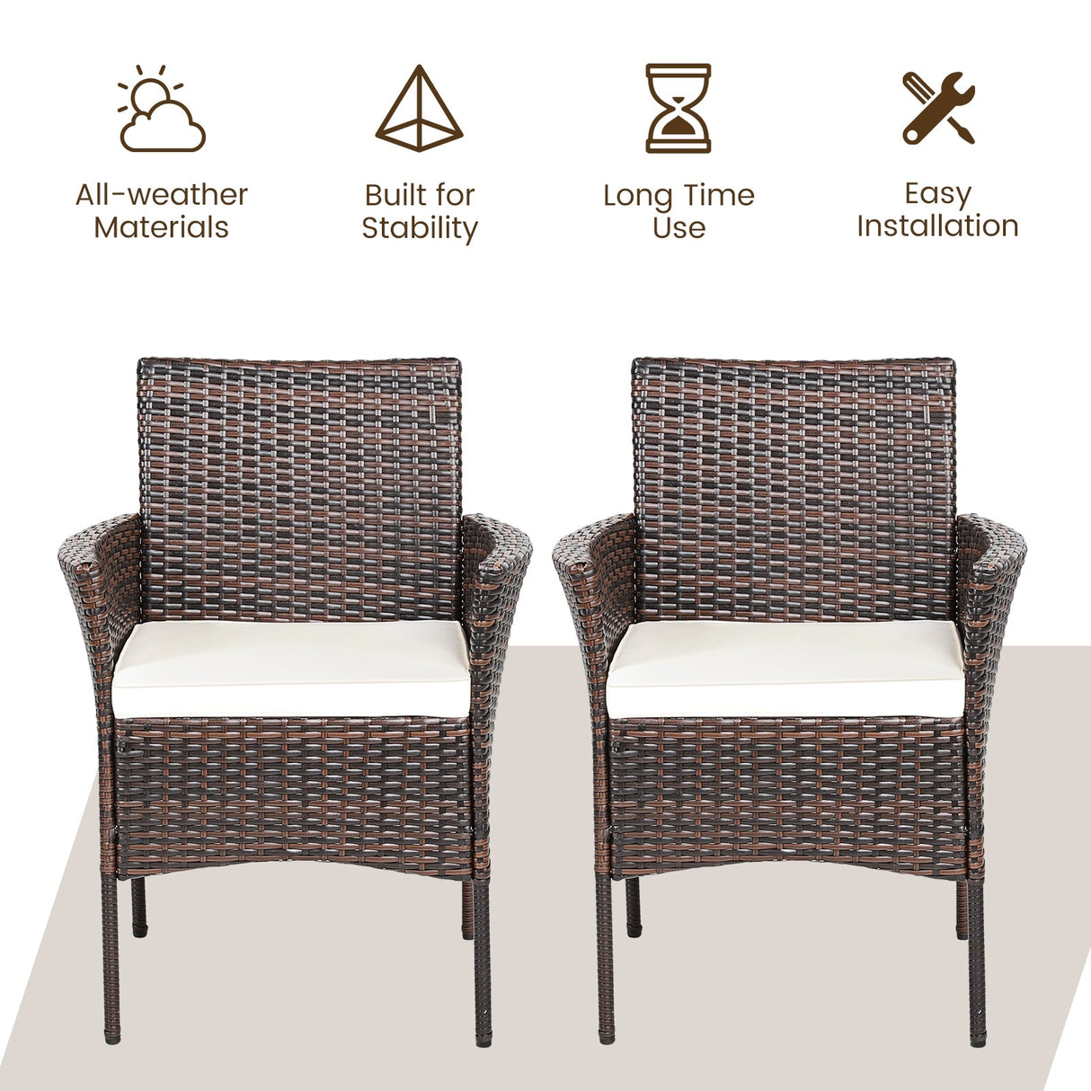 2 Sillones de ratán PE para exteriores con cojines extraíbles