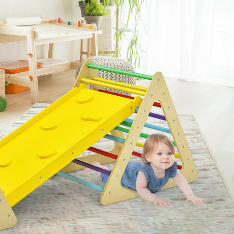 Set de madera 3 en 1 de 2 trepadores triangulares con rampa para tobogán