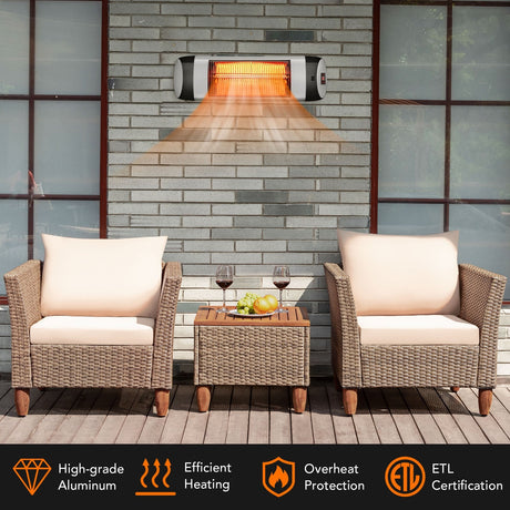 Calefactor eléctrico de pared de 1500 W, calefactor de patio infrarrojo con control remoto