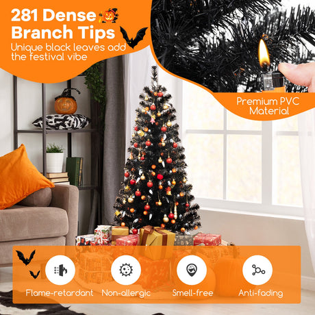 Árbol de Halloween Artificial de 4.5 Pies con 6 Modos de Iluminación y 5 Músicas
