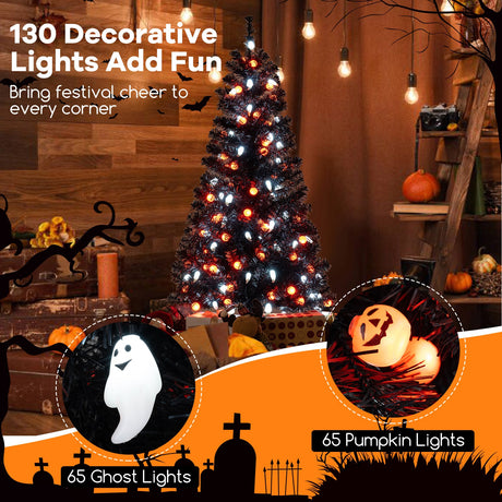 Árbol de Halloween Artificial de 4.5 Pies con 6 Modos de Iluminación y 5 Músicas