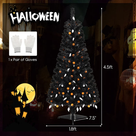 Árbol de Halloween Artificial de 4.5 Pies con 6 Modos de Iluminación y 5 Músicas