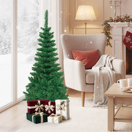 4.5 ft Pre-Lit Premium Hinged Artificial Fir Pencil Christmas Tree with LED Lights