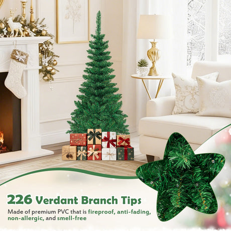 4.5 ft Pre-Lit Premium Hinged Artificial Fir Pencil Christmas Tree with LED Lights