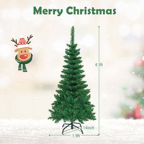 4.5 ft Pre-Lit Premium Hinged Artificial Fir Pencil Christmas Tree with LED Lights