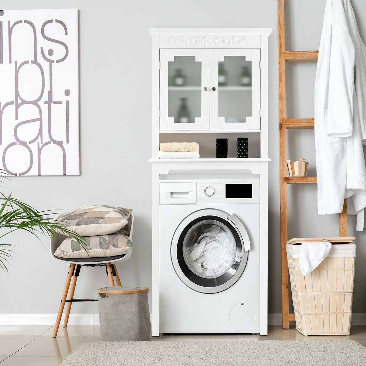 Ahorrador de espacio de baño, estante para inodoro con parte superior tallada y estante ajustable