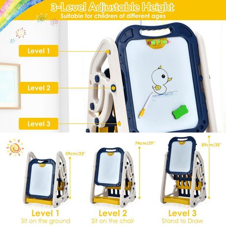 Caballete de arte 3 en 1 para niños Caballete de mesa de doble cara con accesorios de arte
