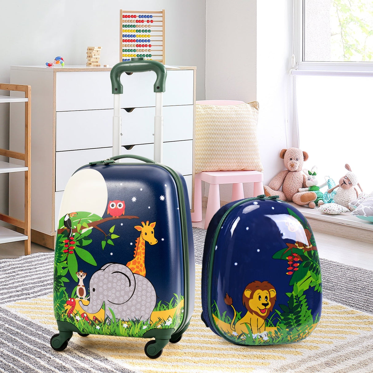 Juego de equipaje escolar de 2 piezas de 12 y 16 pulgadas con ruedas para niños - Elefante