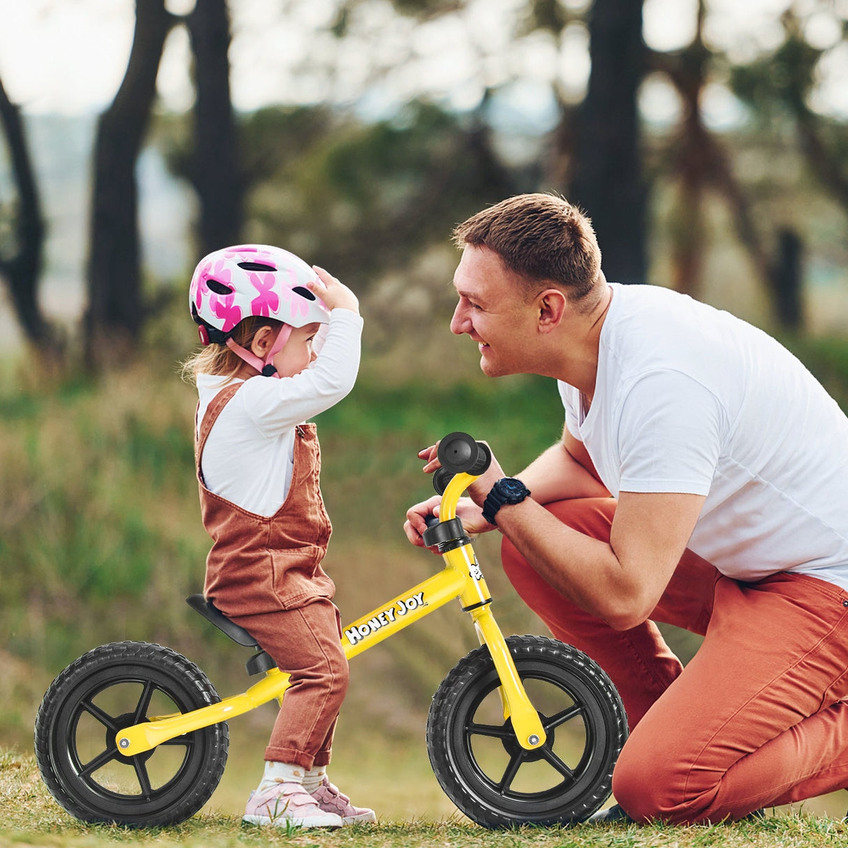 Bicicleta de equilibrio para niños sin pedales con manillar y asiento ajustables - Amarilla