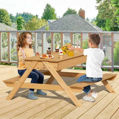 Mesa de pícnic de madera 3 en 1 para niños, mesa de arena y agua para exteriores con cajas de juego