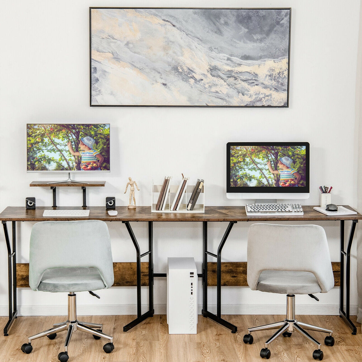 Mesa de escritorio para ordenador en forma de L reversible de 88,5 pulgadas con soporte para monitor