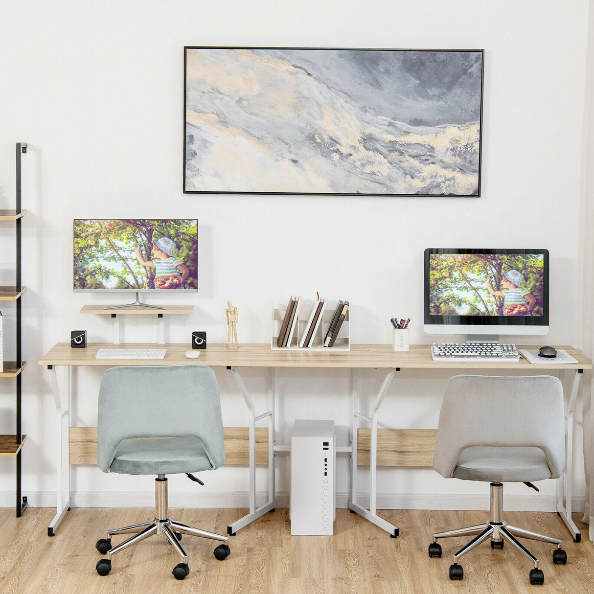 Mesa de escritorio para ordenador en forma de L reversible de 88,5 pulgadas con soporte para monitor