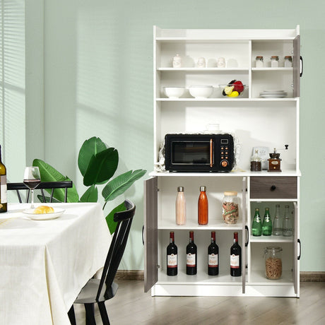 Buffet de cocina independiente de 4 puertas con vitrina y estantes ajustables