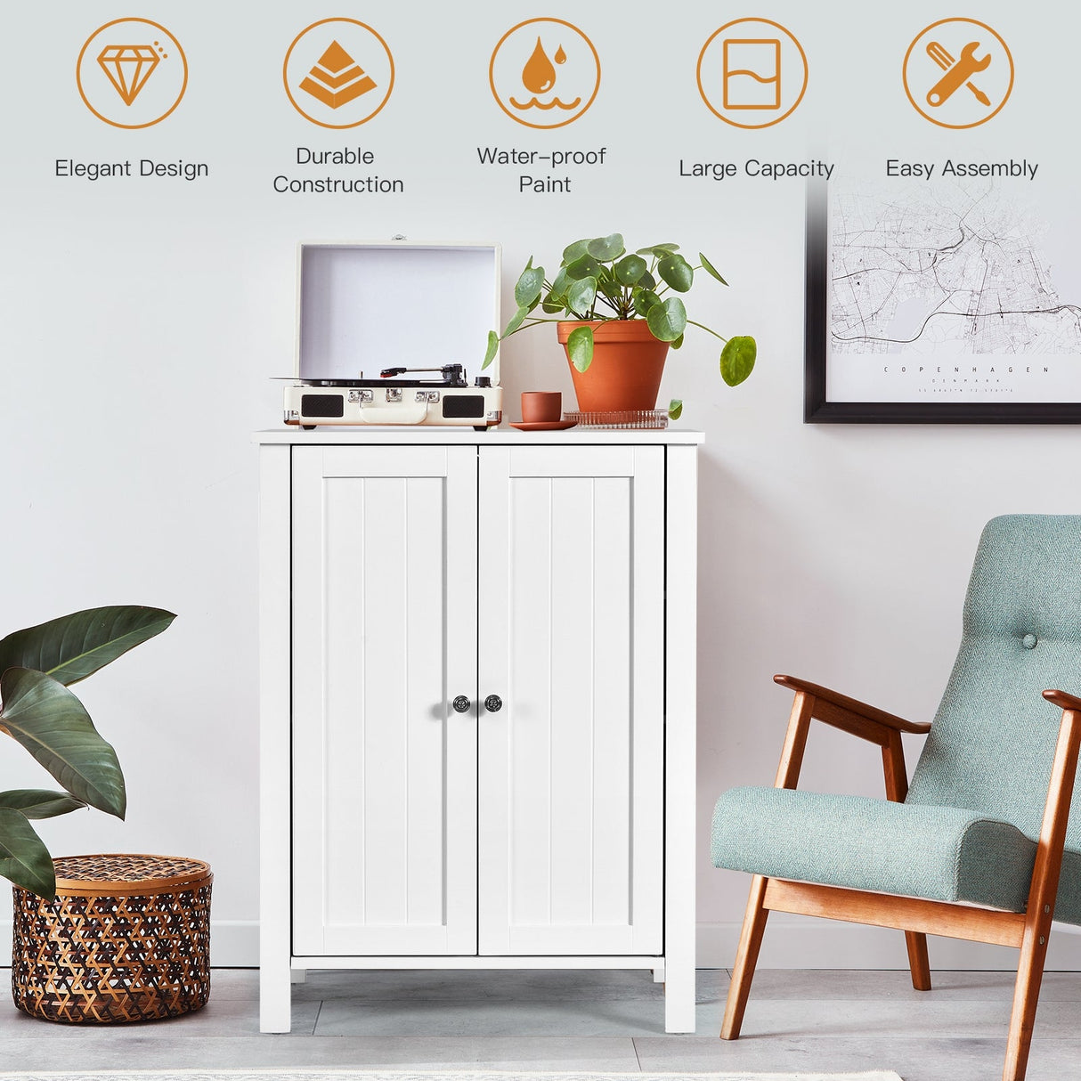 Organizador de almacenamiento de pie para baño de 2 puertas con ahorro de espacio