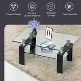 Mesa de centro rectangular de cristal con patas metálicas para salón