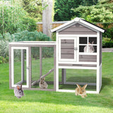 2-Story Wooden Rabbit Hutch with Running Area