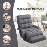 Folding Lazy Floor Chair Sofa with Armrests and Pillow