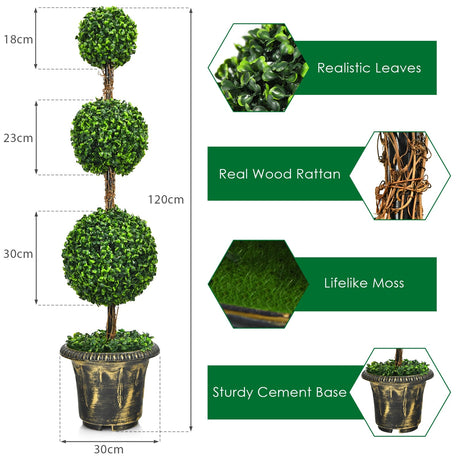 Planta de topiario artificial de bola triple de 4 pies