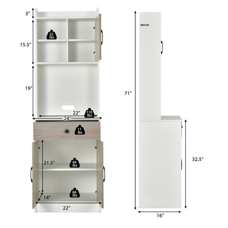 Alacena de cocina de 3 puertas y 71 pulgadas con despensa, bufé, almacenamiento y estante ajustable