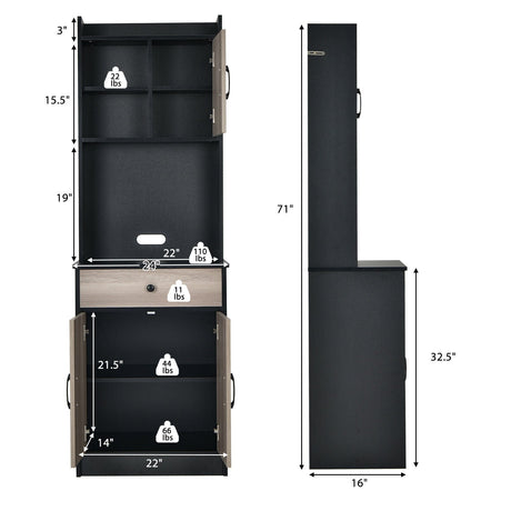 Alacena de cocina de 3 puertas y 71 pulgadas con despensa, bufé, almacenamiento y estante ajustable