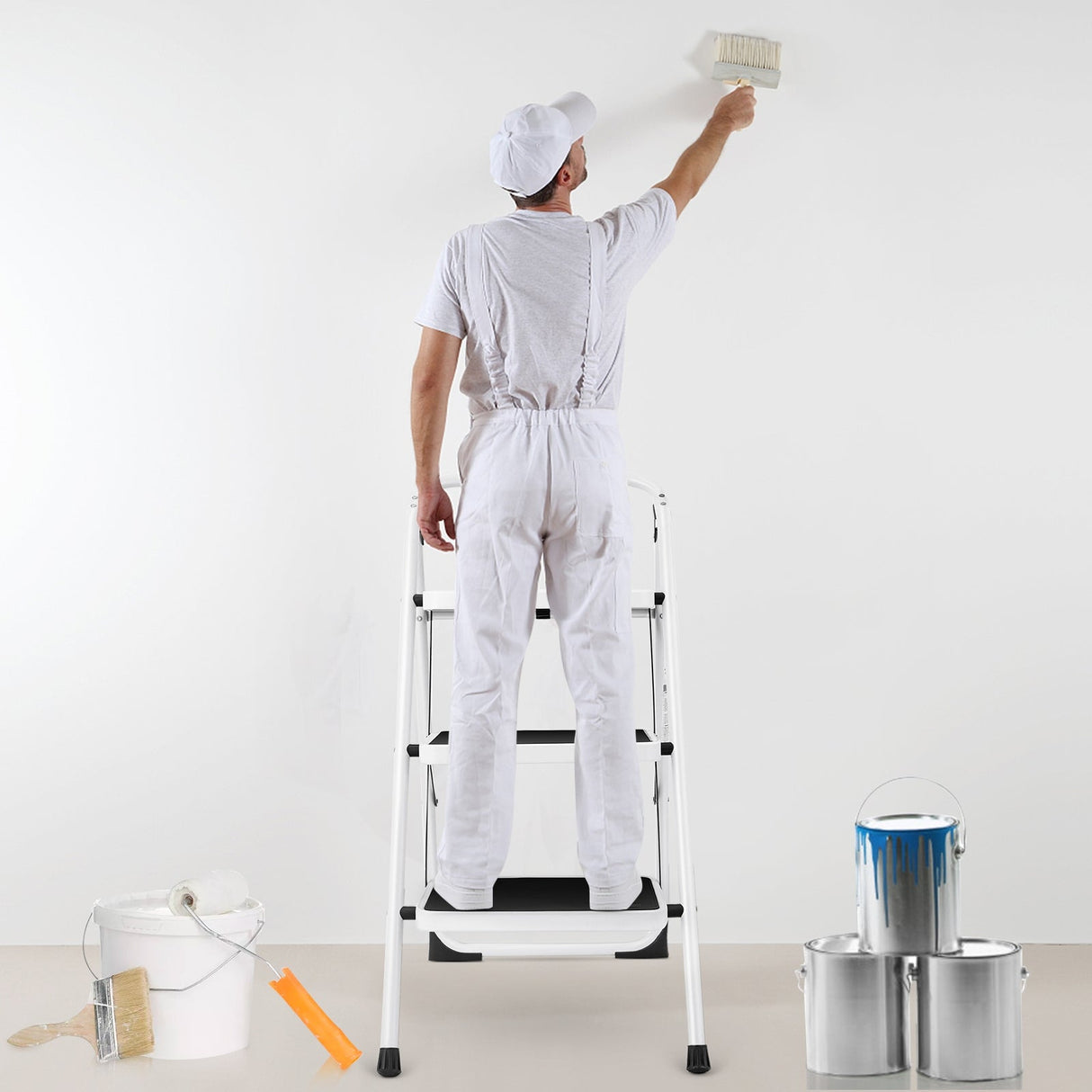 Escalera Plegable de 3 Peldaños con Asa y Plataforma Antideslizante