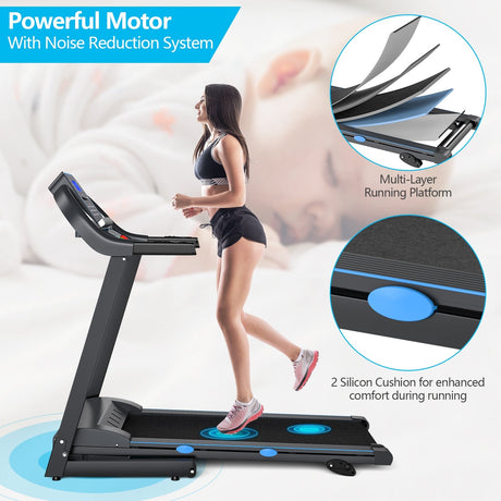 Cinta de correr eléctrica motorizada plegable de 2.25 HP con pantalla LCD retroiluminada azul