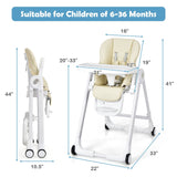 Baby Folding Convertible High Chair with Wheels and Adjustable Height