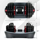 55 Lbs Adjustable Dumbbell with 18 Weights Storage Tray for Gym Home Office