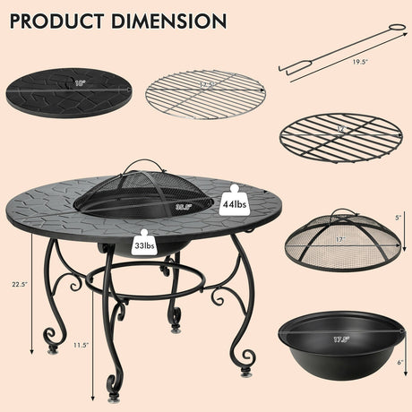 Mesa de comedor con brasero de patio de 35.5 pies con parrilla para barbacoa