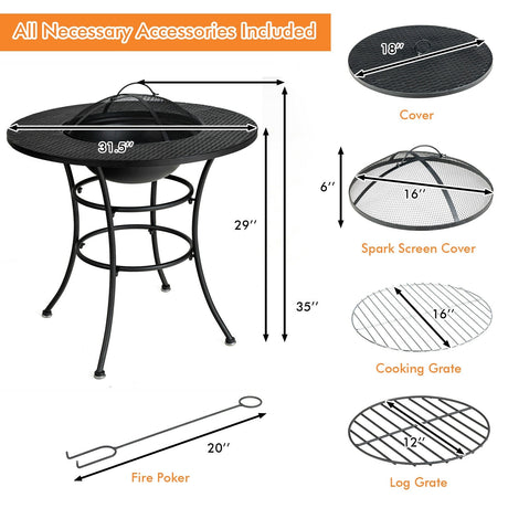 Mesa de Comedor con Brasero para Patio de 31.5 Pulgadas con Rejilla para Barbacoa