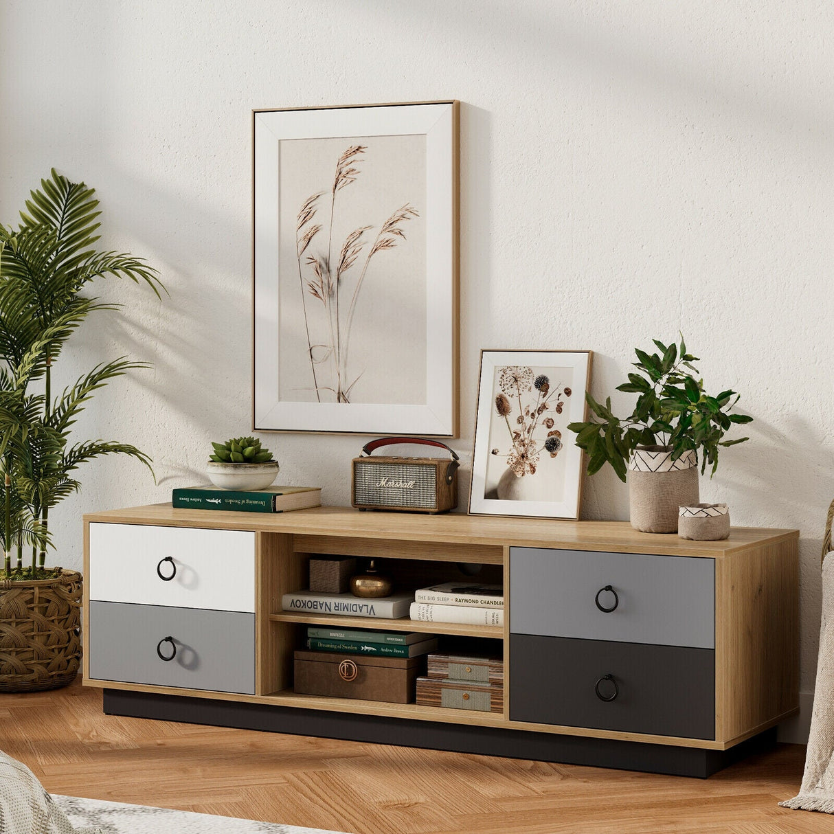 Mueble Moderno para TV de 55 Pulgadas con 2 Armarios de Almacenamiento para Televisores de hasta 60 Pulgadas
