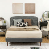Upholstered Bed Frame with Adjustable Diamond Button Headboard