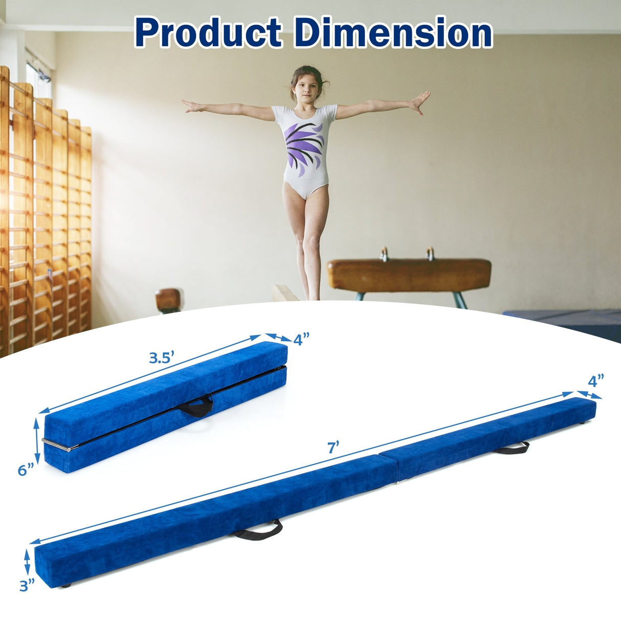 Barra de equilibrio portátil plegable de 7 pies con asas para gimnastas