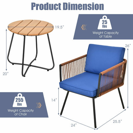 Juego de Muebles de Bistró para Patio de 3 Piezas con Reposabrazos y Cojines Suaves