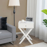 Mesita de noche moderna en forma de X con cajón para sala de estar o dormitorio