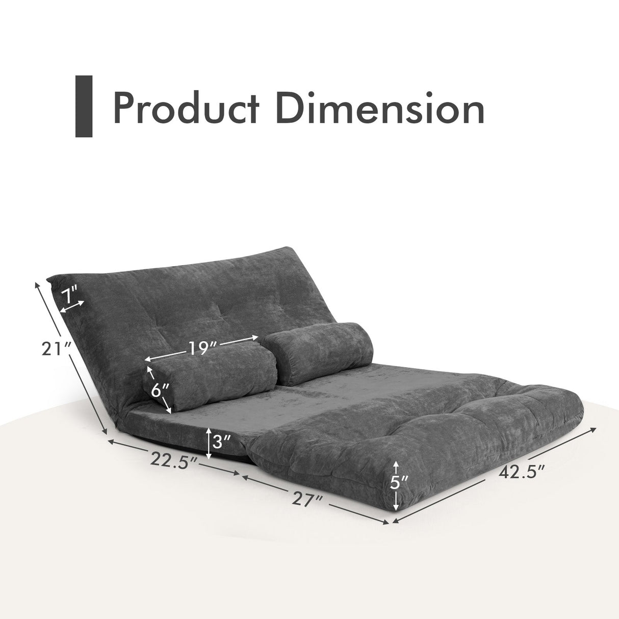 Sofá cama reclinable de 6 posiciones con 2 almohadas