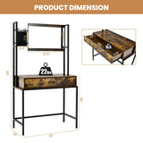 Mesa de tocador industrial con espejo de 3 alturas ajustables y bolsa-Marrón