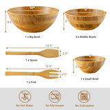 Juego de ensaladera de bambú de 8 piezas con utensilios de servicio - Natural