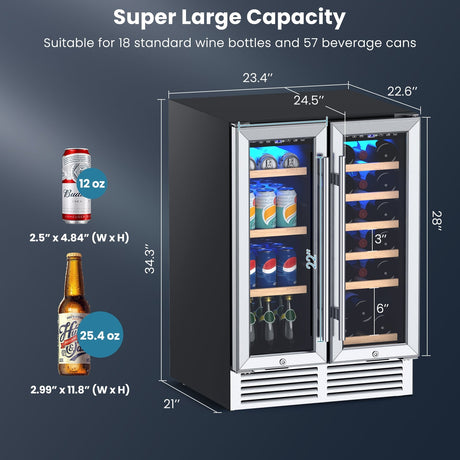Enfriador de vino y bebidas de doble zona de 24 pulgadas - Plateado