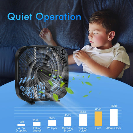Ventilador de Piso Portátil de Caja de 20 Pulgadas con 3 Niveles de Velocidad y Control de Perilla - Negro