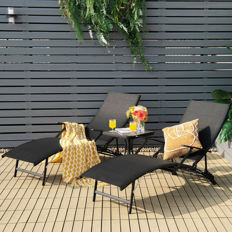 2 Tumbonas plegables y apilables de patio con reposabrazos - Negras