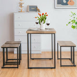 Juego de comedor industrial de 4 piezas con banco y 2 taburetes - Roble