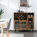Aparador de cocina con puerta de cristal y estantes ajustables - Marrón rústico