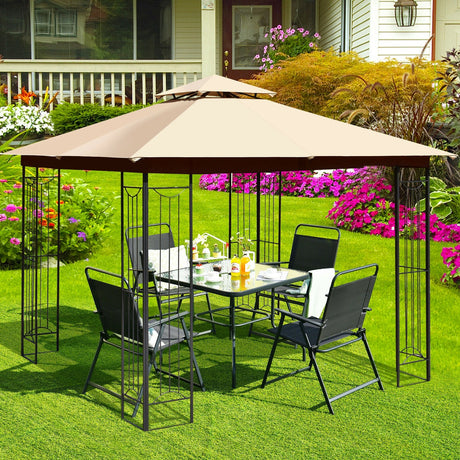 Carpa de acero de 2 niveles para patio exterior con cenador en L de 3 x 3 metros