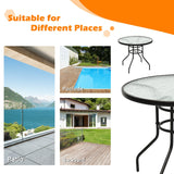 Mesa redonda de 32 pulgadas para patio, de cristal templado y estructura de acero, con práctico orificio para sombrilla