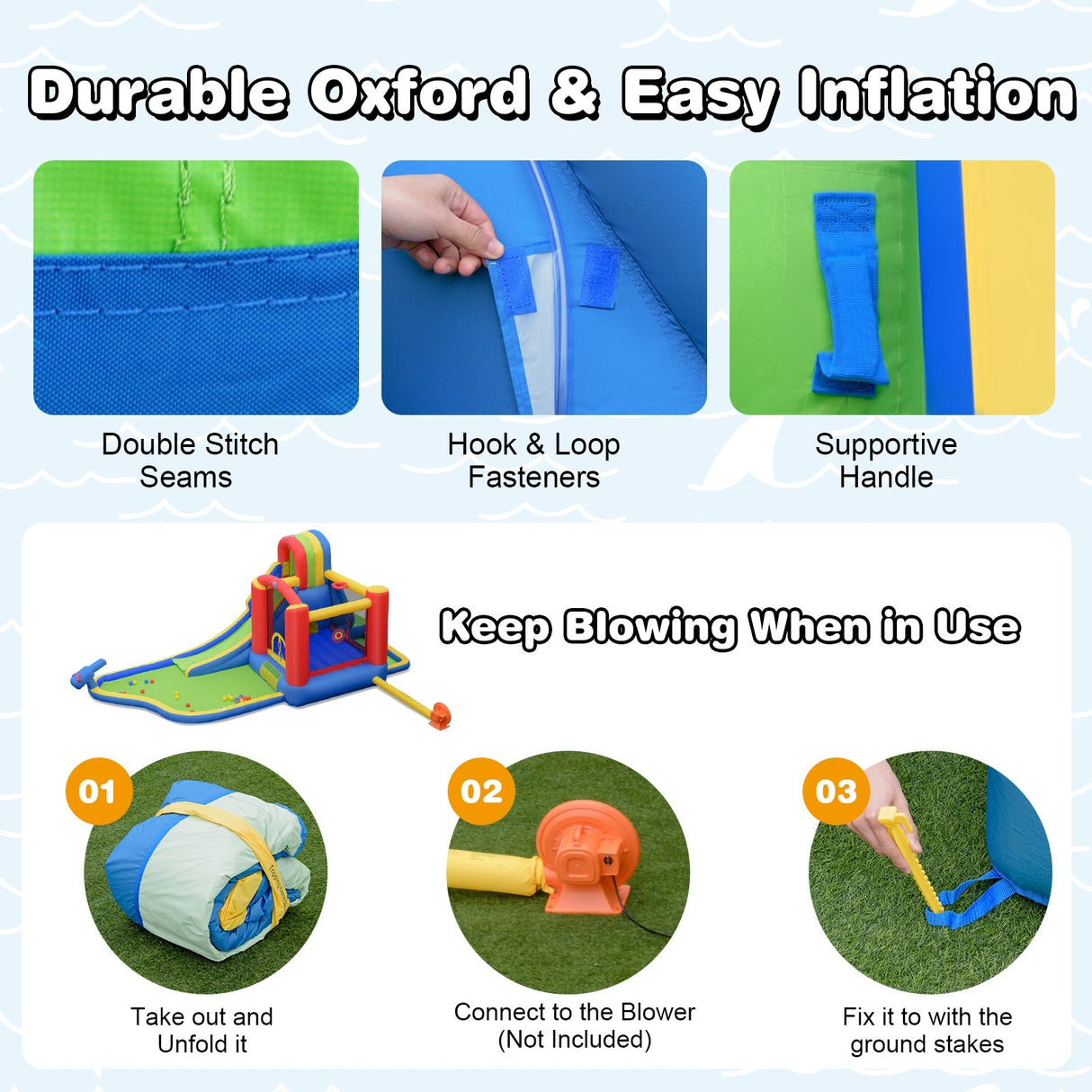 Castillo Inflable para Niños con Tobogán, Escalada, Parque Acuático, Piscina, sin Soplador