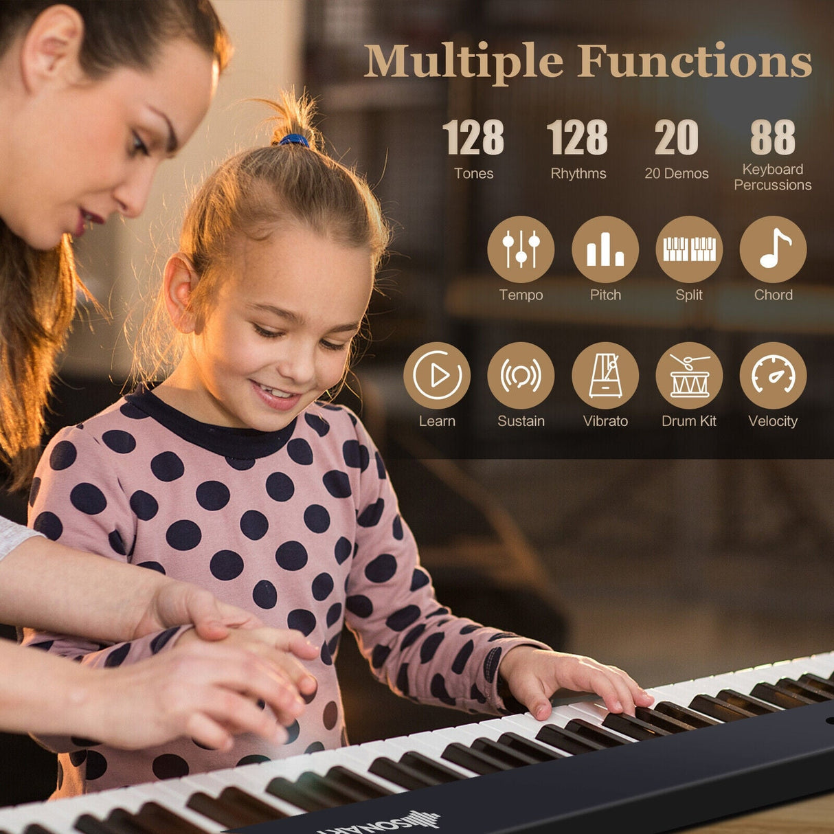 Piano eléctrico plegable de 88 teclas con luces, teclado portátil de tamaño completo MIDI